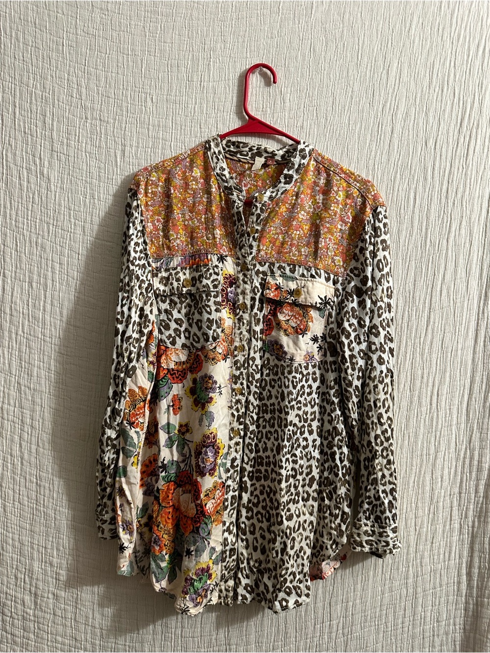 Anthropologie By Pilcro Floral & Leopard Mixed-Print Button Front Women's Top M